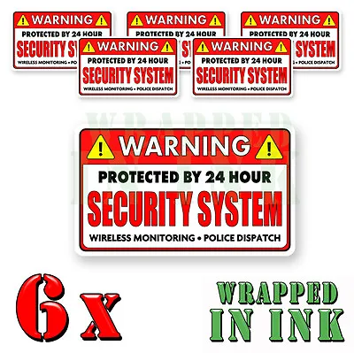 Video Surveillance Security Stickers Warning 24 Hour RED REC. Decal 6 PACK • $4.99