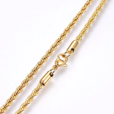 18K Gold Plated Stainless Steel Rope Chain 3mm 19.7  Necklace UK • £4.99