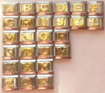 SILVER  9mm GOLD ITALIAN CHARM LETTER A TO Z ALPHABET LETTERS  BRACELET LINK • £3.10