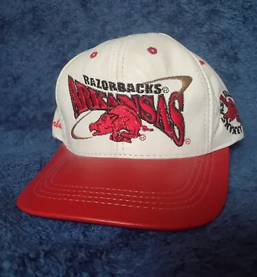 Vintage ARKANSAS RAZORBACKS Embroidered LEATHER Hat/Cap By MODERN Made In USA • $20