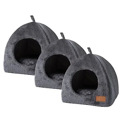 Cat Bed Cave Round Plush Fluffy Hooded Cat Bed Donut Self Warming Pet Dog Bed • £22.08