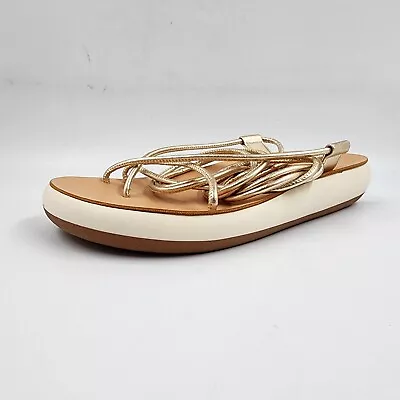 Ancient Greek Sandals Diakopes Ankle Tie Sandals Women's 38/8 US Gold Lace Up • $107.45