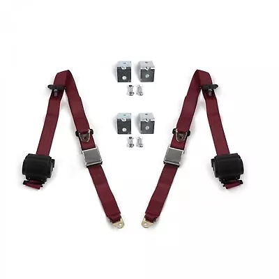 Ford Mustang 1979 - 1993v Airplane 3pt Burgandy Retractable Bucket Seat Belt Kit • $209.95