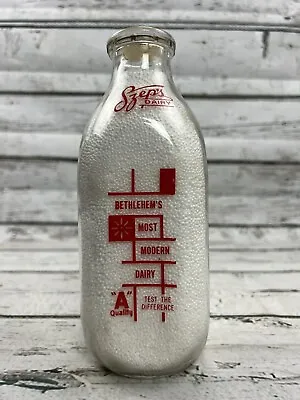 Vintage Szep's Dairy  Most Modern Dairy  Quart Milk Bottle - Bethlehem PA • $34.99