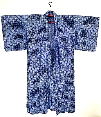 Vintage Japanese Kimono/Yukata Cotton Boro With Fine Blue Geometric Pattern • £65
