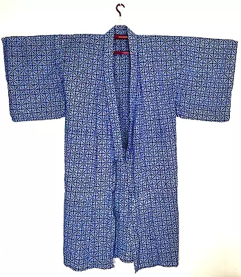 Vintage Japanese Kimono/Yukata Cotton Boro With Fine Blue Geometric Pattern • £45