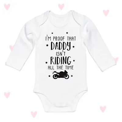 Biker Daddy Baby Grow Motorbike Theme Announcement Funny Boys Girls Long Sleeve • £8.90