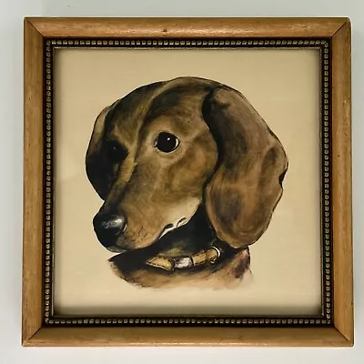 Vintage Dachshund Doxie Dog Art Portrait Print Wooden Frame 6”x6” • $25