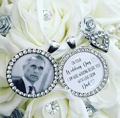 Dad Bouquet Memorial Photo Charm - Wedding Bouquet - Diamante Bouquet Charm • £10.95