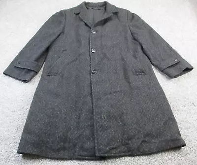 Vintage Cashmere Wool Blend Over Coat 42 Gray Trench Pockets Buttons Size 46 Men • $73.59