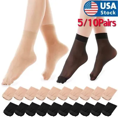 $6.85 • Buy Women Ultra Thin Elastic Silk Girl Short Stockings Ankle Low Cut Socks-5/10Pairs