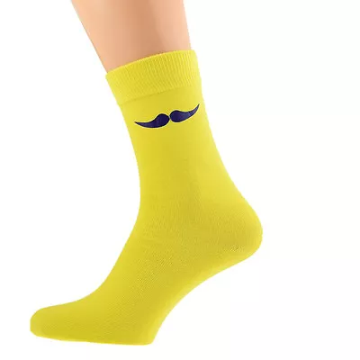 Yellow Socks With Purple Moustache Size 5-12 X6N004 • $6.30