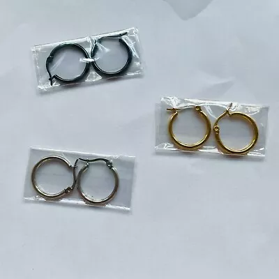 3 Pack Of Hoop Earrings - Silver Gold & Black 18mm Diameter • £3.30