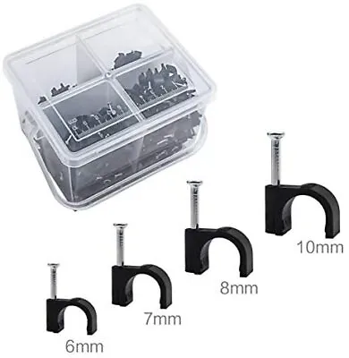 Round Cable Clips Assortment 6mm 7mm 8mm 10mm Pack Of 400 With Portable PP Box  • £11.46