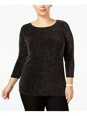 MICHAEL KORS Womens Black Metallic 3/4 Sleeve Boat Neck Sweater Plus 2X • $14.99