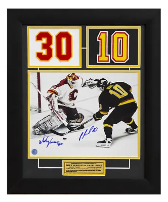 Pavel Bure & Mike Vernon Dual Signed Playoff OT Goal 20x24 Jersey Number Frame • $281.66