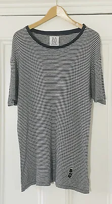 Zoe Karssen Womens Navy Blue White Stripe Linen Blend Long T-Shirt Top S UK 8-10 • £14.99