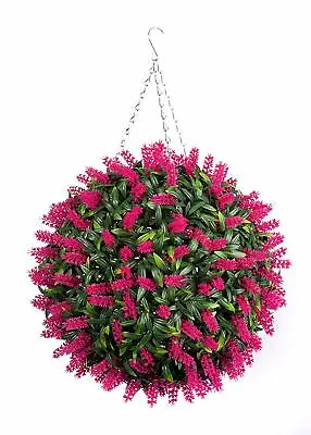 Best Artificial Lavender Lush Long Leaf Topiary Flower Ball Hanging Basket Plant • £17.99
