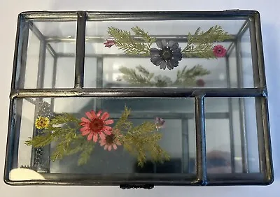 Mirrored Bottom Pressed Flower Trinket Jewelry Box Hinged Lid • $15.99