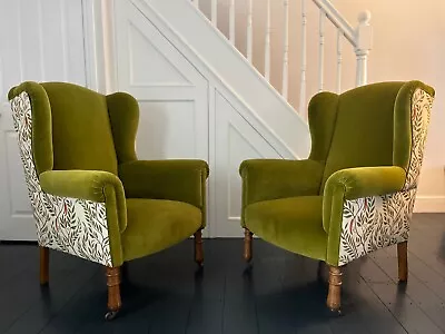 Gorgeous Reupholstered Edwardian Velvet/Linen Armchairs (Price Per Chair) • £775