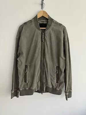 Allsaints “Blix” Bomber Jacket Linen Cotton Blend Khaki Green Large • £37.99