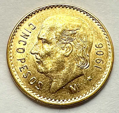 1906 Mexico Gold 5 Five Cinco Pesos Gold Coin 4.1 Grams • $348.49