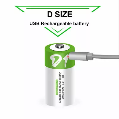 Lot D Cell Size Rechargeable Batteries 12000mWh Ni-MH Battery Charger Type-C USB • $10.02