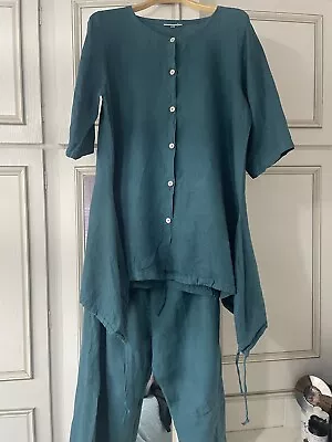 Bryn Walker Teal Linen Summer Trouser Suit Size L  • £29.99