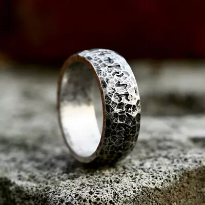 Vintage Rock Stone Style Wedding Ring Stainless Steel Men Women Runes Band Ring • $12.80