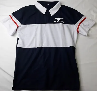 NEW Men’s Navy Blue & White Colorblock Collared Polo Shirt W/Mustang (XL) • $19.48