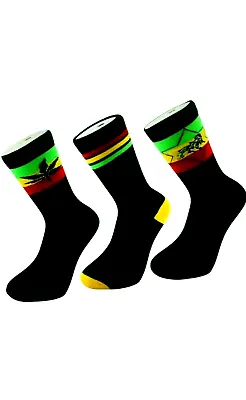 £4.35 • Buy 3 Pairs Mens Rasta Rastafarian Print Socks Jamaica Jah Lion Of Judah Weed Ganja