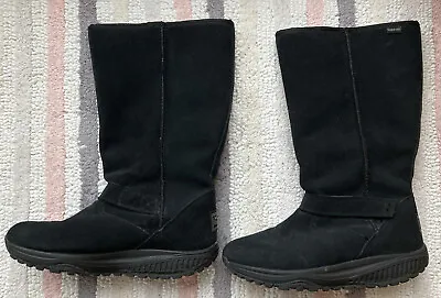 $39.99 • Buy 9 Skechers Shape Ups Black Suede Leather Boots Winter Lined Faux Fur Women’s