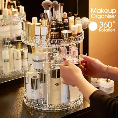 $18.99 • Buy Acrylic Makeup Organiser 360° 3 Layer Rotating Clear Cosmetics Holder Storage AU