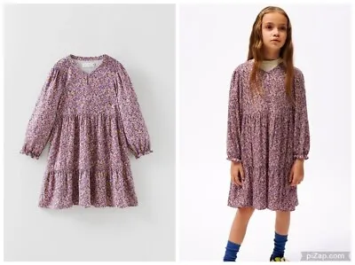 ZARA Kids Girls Purple Romantic Floral Long Sleeve Flounce  Dress 1076/319 13-14 • $26.99