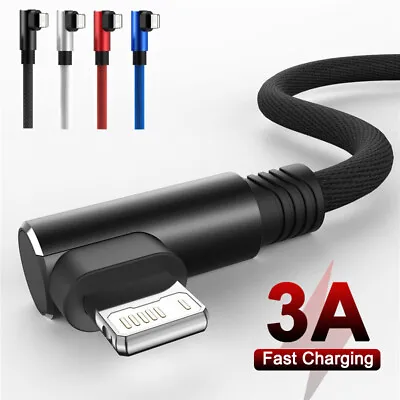 90° Right Angle Fast Charge USB Charger Cable For IPhone 11 12 13 14 8 XR X Cord • £4.43