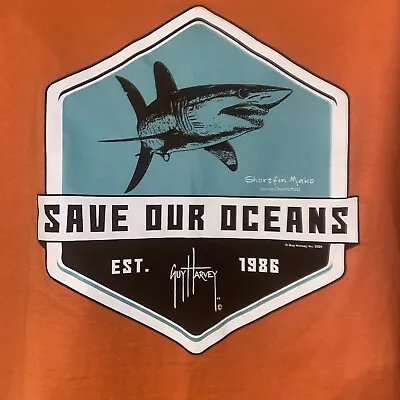 Guy Harvey Mens T Shirt XXL Orange Save Our Oceans Short Fin Mako B19 • $22.99