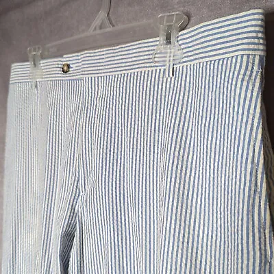 Berle Men's Seersucker Dress Pants Sz 36 X 31 Blue White Striped Cotton Slacks • $30