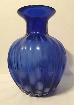 Cobalt Blue Art Glass Vase Millefiori White Cloudy Glass MCM Hand Blown • $39.99