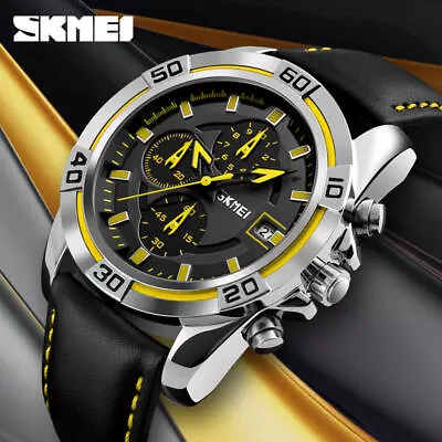 3atm Waterproof SKMEI Design Quartz Analogue Genuine Leather Strap Mens Watch UK • £21.99