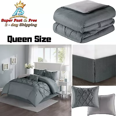 Comforter Set Full Queen Bed In A Bag Tufted Pattern Bedding Grey 5 Piece  • $76.52