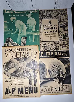 A & P Menu Grocery Store Flyers 1930s Favorite Dinners For Men • $23.99