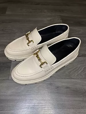 Massimo Dutti Cream Leather Loafers With Super Track Soles (size 6 Uk) • £50
