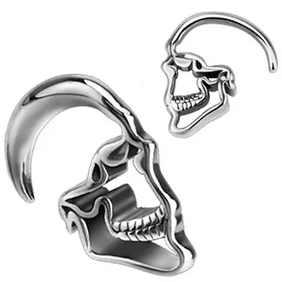 Pair Of Surgical Steel Skull Hanging Taper Plug Earrings  • $16.99