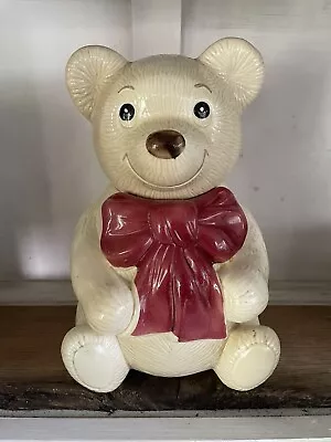 Vintage Metlox Pottery USA Teddy Bear With Ribbon / Bow Cookie Jar 11.5  • $24.99