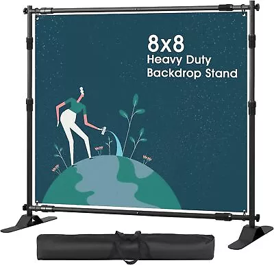 Heavy Duty Backdrop Banner Stand 8 X 8ft - Adjustable Telescopic Back Black  • $103.49