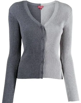 STAUD Women’s Grey & Taupe V-Neck Ribbed Knit Cardigan Sweater - Size XS • $98