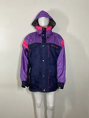Vintage 80s 90s Retro Ski Snow Jacket Size 40 M L Purple Pink Blue • $50
