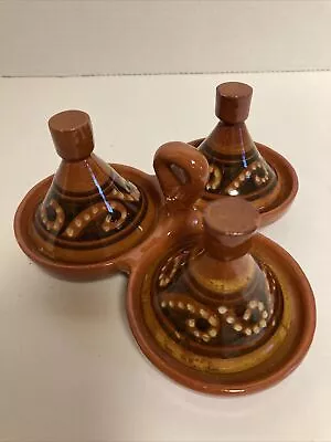 TAGINE Terracotta Triple Spice Moroccan Spice Holder Handmade Pottery • $12.99