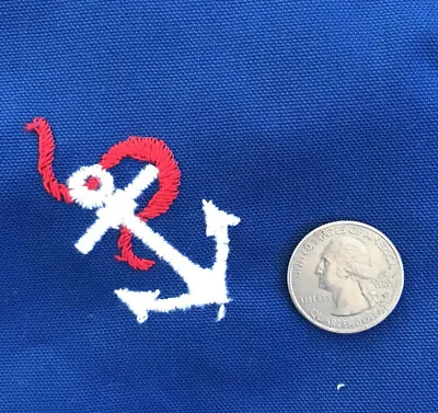 Vtg Royal Blue Nautical Red White Navy Anchor Embroidered Fabric 1.5yds X 45” • $35.99