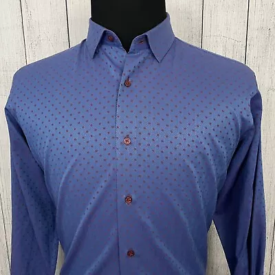 Luchiano Visconti Men's Large Blue Polka Dot Contrast Cuff Button-Front Shirt • $22.49